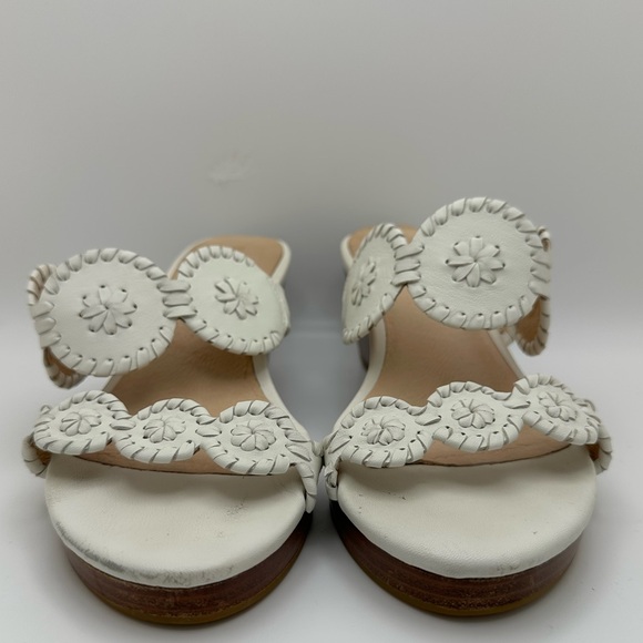 JACK ROGERS 8.5 White Leather Whipstitch Medallion Slide Wedge Sandals Shoes - Picture 4 of 10